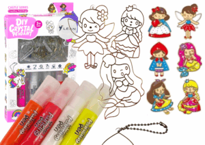 Üvegfesték toll készlet 4 db színnel és 6 db hercegnő sablonnal - 13221