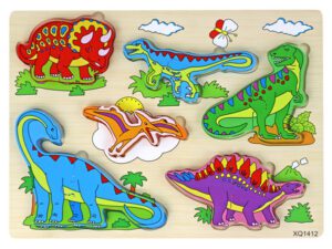 Fából készült 3D-s puzzle gyerekeknek logikai játék Dinosaurs Jigsaw 11 darabos16695