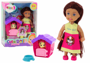 Mini Doll Hosszú Haj Színes Ruha Kutya 19197