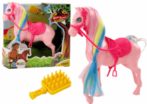 Figura ló színes sörény rózsaszín nyereg gazdaság rózsaszín ecsettel 18205