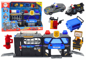 Bővíthető garázspálya egy bőröndben, rendőri fények és hangok 18709