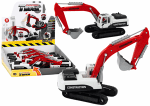 Lánctalpas kotró fehér és piros fém vödör 18804