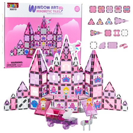Magnetic Blocks Stained Glass Windows For Painting Pink Markers 126 pcs. - 25282